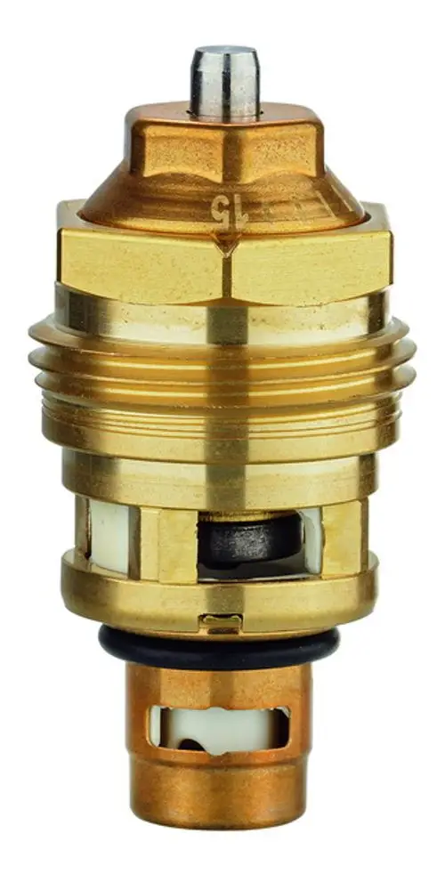 Ersatz-Oberteil mit automatischem Durchflussregler, aus Messing und Kunststoff, zeigt eine Kombination von Gewinde und Steuermechanismus, hergestellt von IMI Hydronic Engineering.